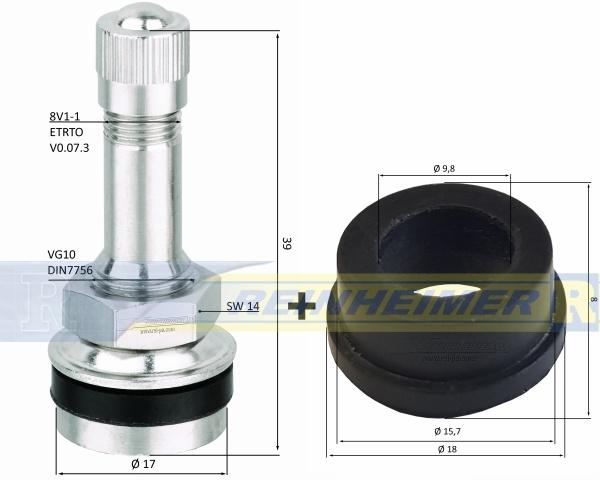 PKW-Felgenventil 40MS/11,3 und 15,7mm/VE10